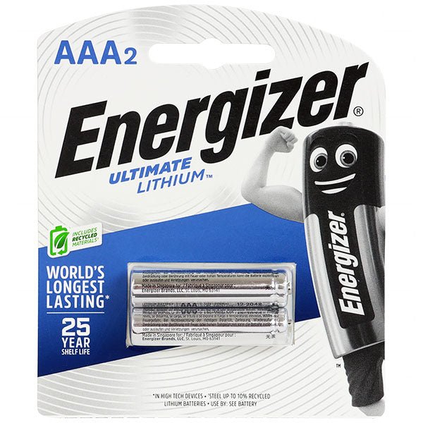 Energizer AAA Ultimate Lithium Li/FeS2 Battery L92 - 2 Pack - Refraction Lighting