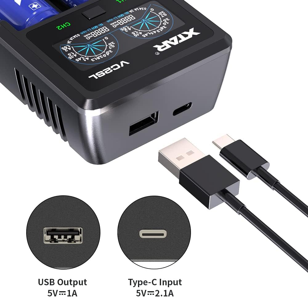 XTAR VC2SL Li - ion/NiMH USB - C Two - Slot Battery Charger - Refraction Lighting