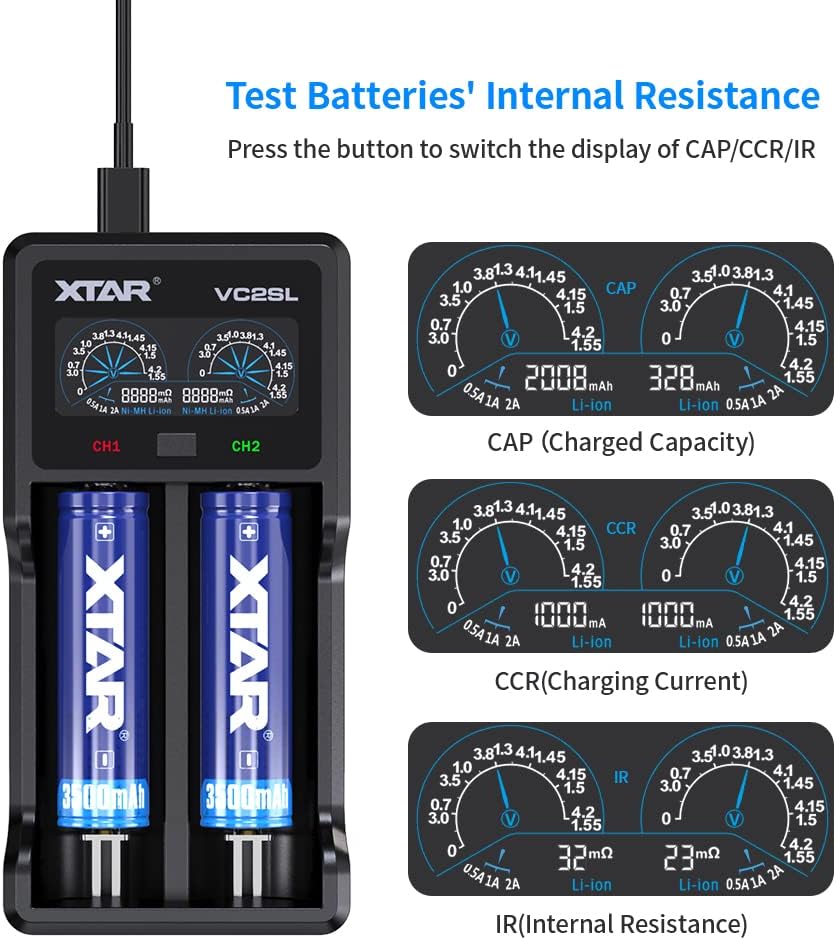 XTAR VC2SL Li - ion/NiMH USB - C Two - Slot Battery Charger - Refraction Lighting