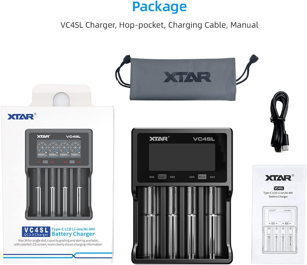 XTAR VC4SL Li - ion/NiMH USB - C Four - Slot Battery Charger - Refraction Lighting