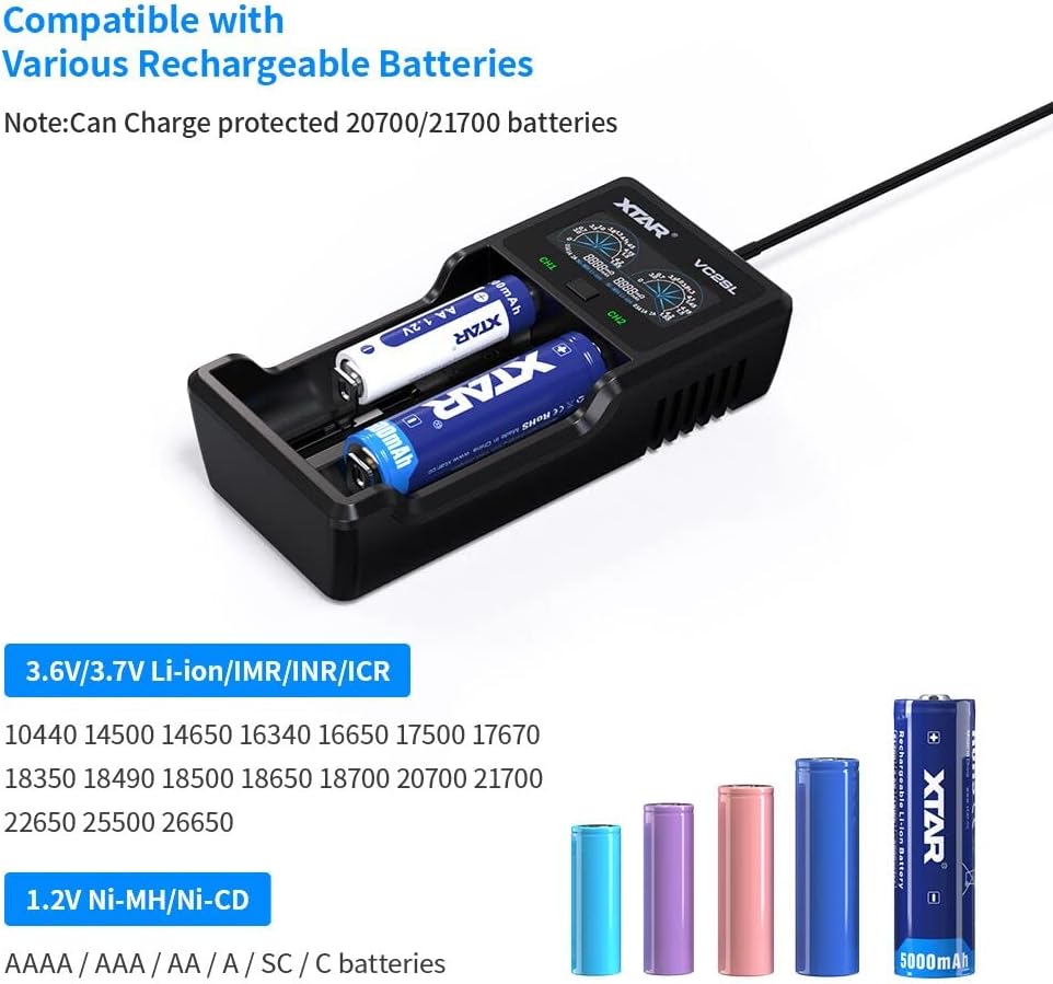 XTAR VC2SL Li - ion/NiMH USB - C Two - Slot Battery Charger - Refraction Lighting