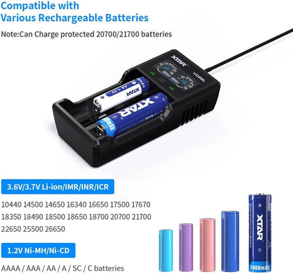 XTAR VC2SL Li - ion/NiMH USB - C Two - Slot Battery Charger - Refraction Lighting