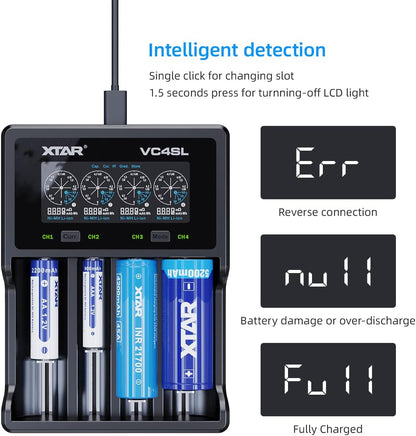XTAR VC4SL Li - ion/NiMH USB - C Four - Slot Battery Charger - Refraction Lighting
