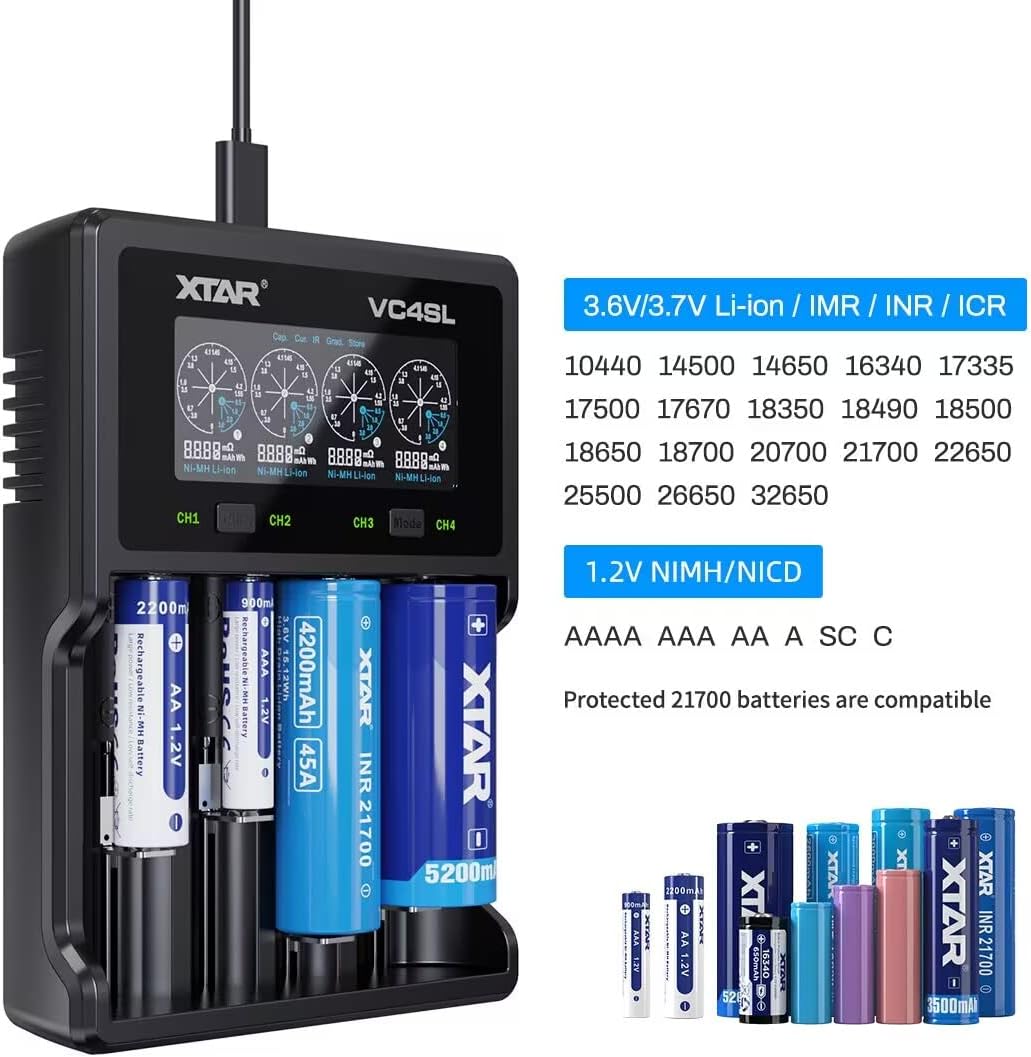 XTAR VC4SL Li - ion/NiMH USB - C Four - Slot Battery Charger - Refraction Lighting