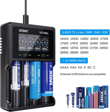 XTAR VC4SL Li - ion/NiMH USB - C Four - Slot Battery Charger - Refraction Lighting