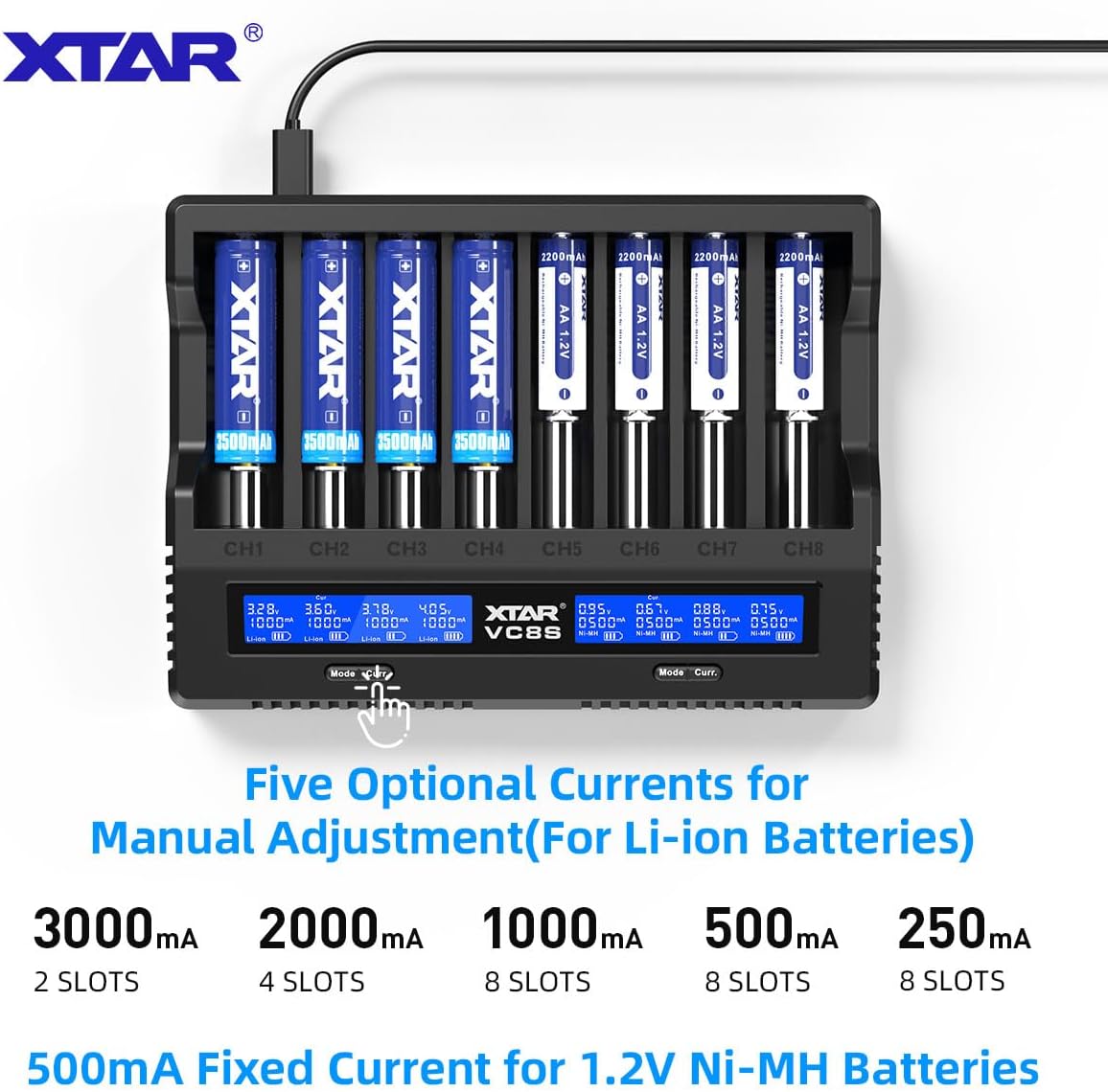XTAR VC8S Smart Speedy Li - ion/NiMH USB - C Eight - Slot Battery Charger - Refraction Lighting