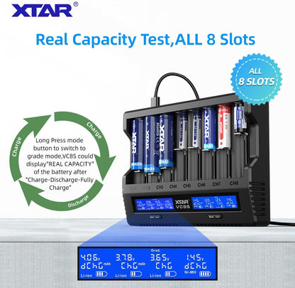 XTAR VC8S Smart Speedy Li - ion/NiMH USB - C Eight - Slot Battery Charger - Refraction Lighting