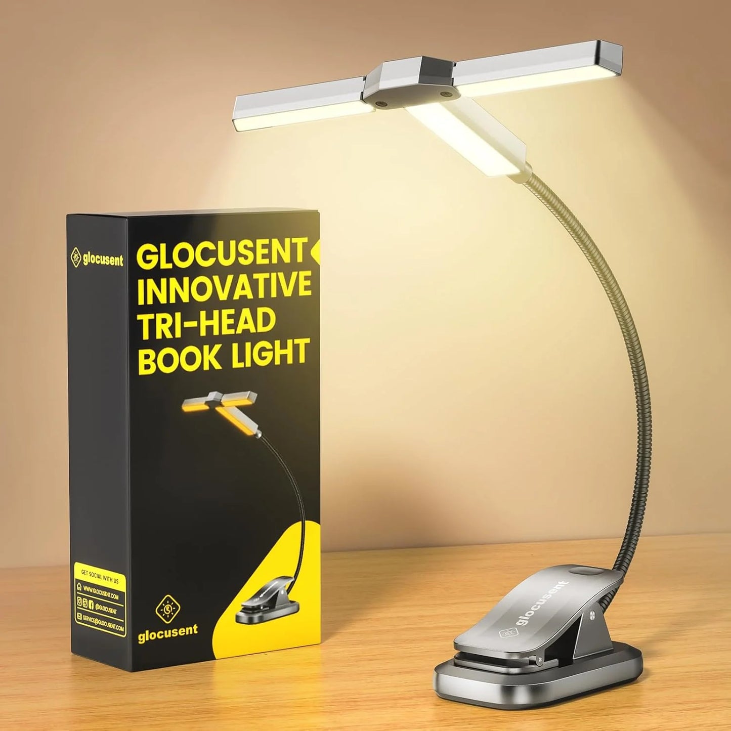 Glocusent Innovative Tri - Head Book Light - Refraction Lighting