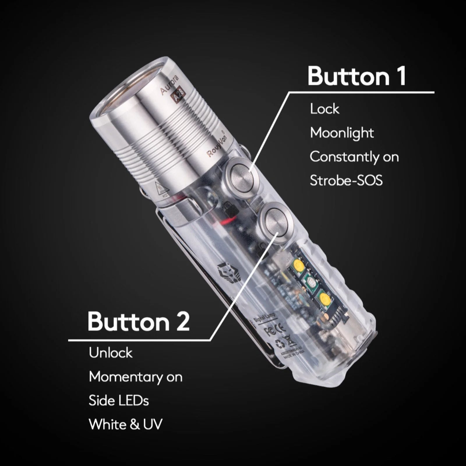RovyVon Aurora A28 2nd Generation USB - C Versatile EDC Torch with Sidelights - Refraction Lighting