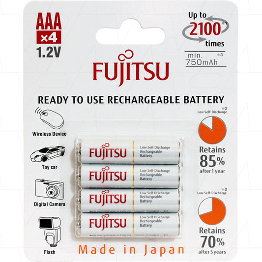 Fujitsu AAA Rechargeable NiMH Battery 800mAh HR-4UTCEX - 4 Pack