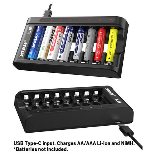 XTAR L8 AA/AAA USB - C Eight - Slot Charger - Refraction Lighting