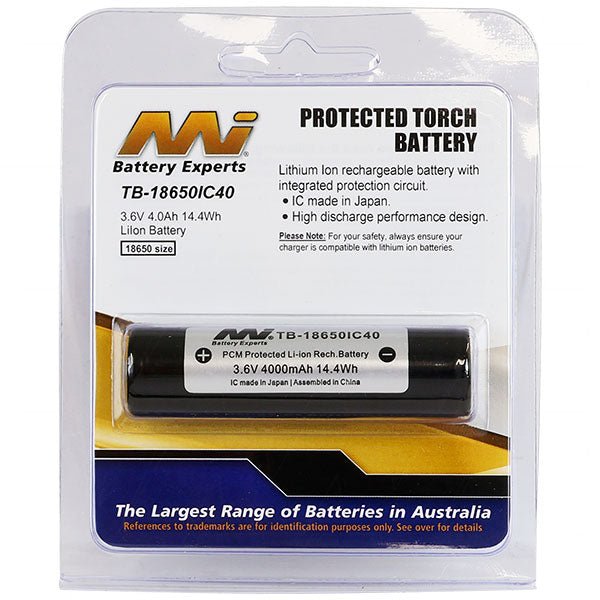 Master Instruments TB - 18650IC40 4000mAh 18650 Rechargeable Li - ion Battery (Protected) - Refraction Lighting
