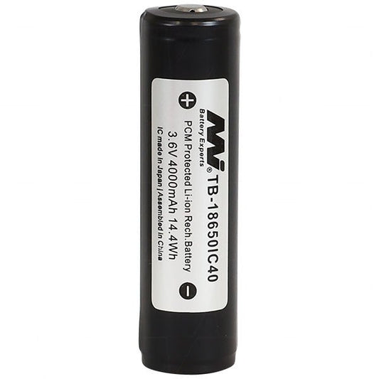 Master Instruments TB - 18650IC40 4000mAh 18650 Rechargeable Li - ion Battery (Protected) - Refraction Lighting