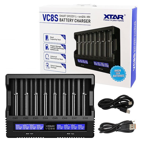 XTAR VC8S Smart Speedy Li - ion/NiMH USB - C Eight - Slot Battery Charger - Refraction Lighting