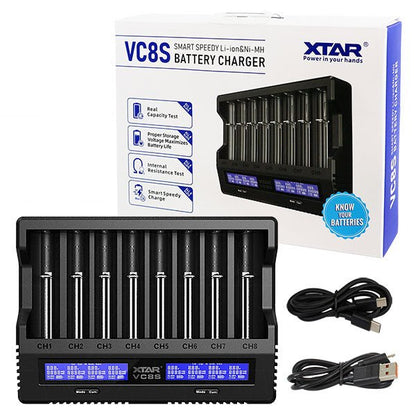 XTAR VC8S Smart Speedy Li - ion/NiMH USB - C Eight - Slot Battery Charger - Refraction Lighting