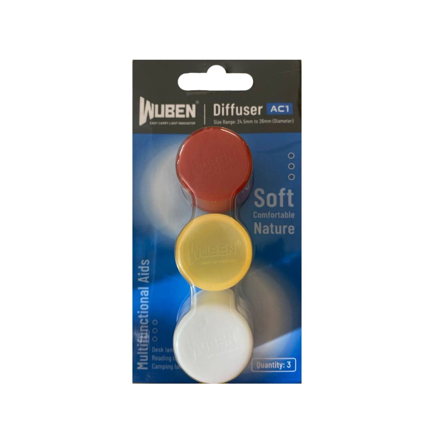 WUBEN AC1 Diffuser 3 Pack (White, Warm & Red) - Fits L50 & C3 (24.5mm - 26mm Head Diameter) - Refraction Lighting